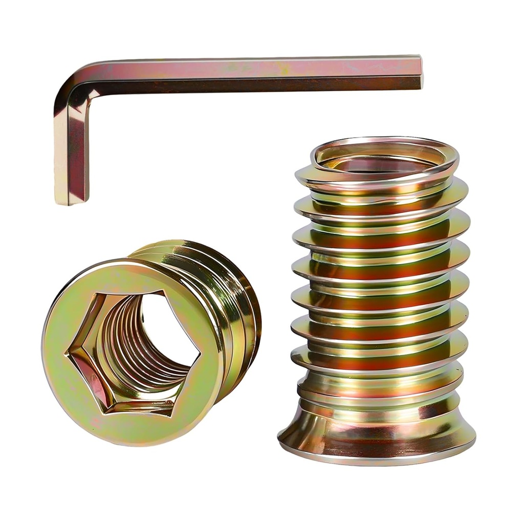 15 PCS 3/8-16 x 25mm Threaded Inserts for Wood Professional Threaded Insert Nuts for Furniture & Wooden Products, Hex Spanner Included
