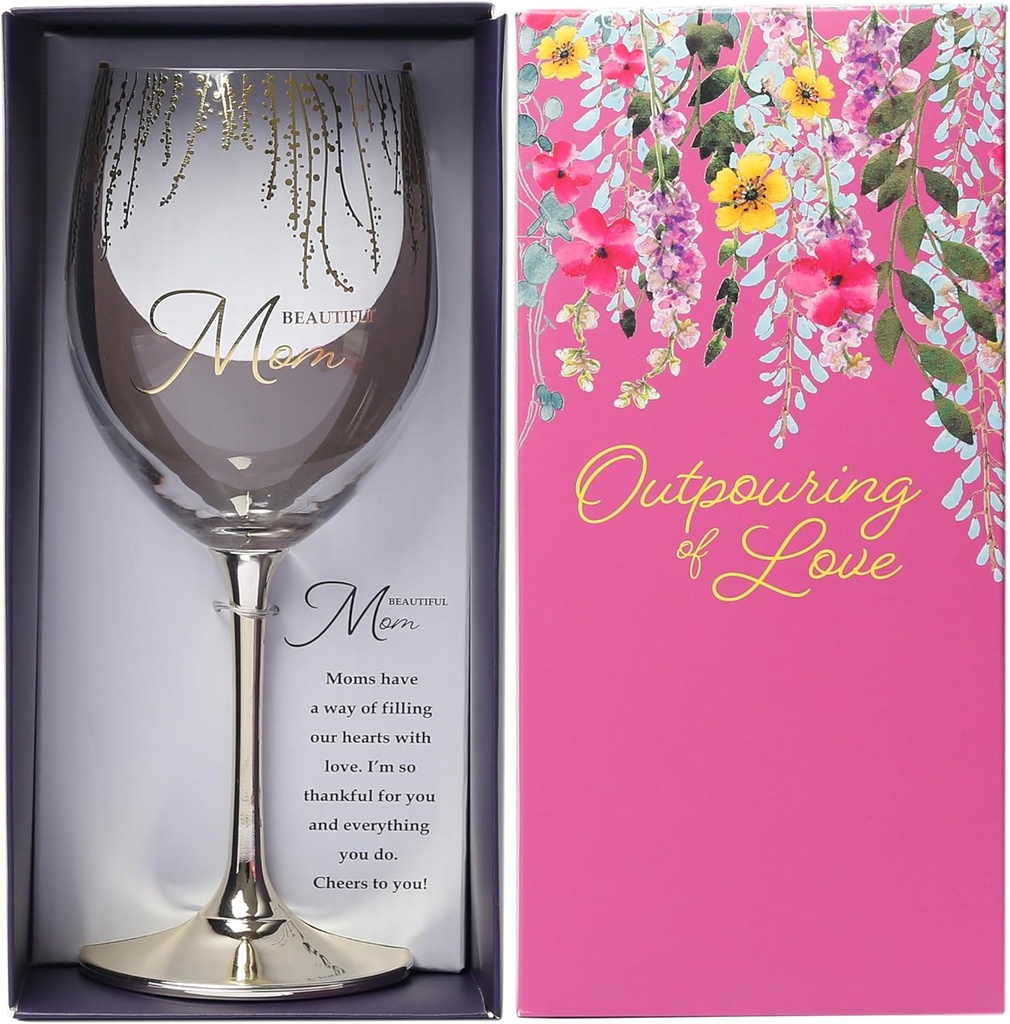 Pavilion Gift Company - Beautiful Mom - 19 oz Stemmed Wine Glass Mommy Mother Mama Present From Son Daughter Kids