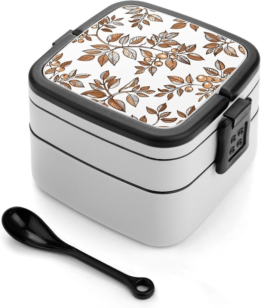 Hand Drawn Style Berries Bento Box - Double Layer, Leakproof Food Containers with Partition & Spoon, Stackable Lunch Box for Office, Travel, Camping