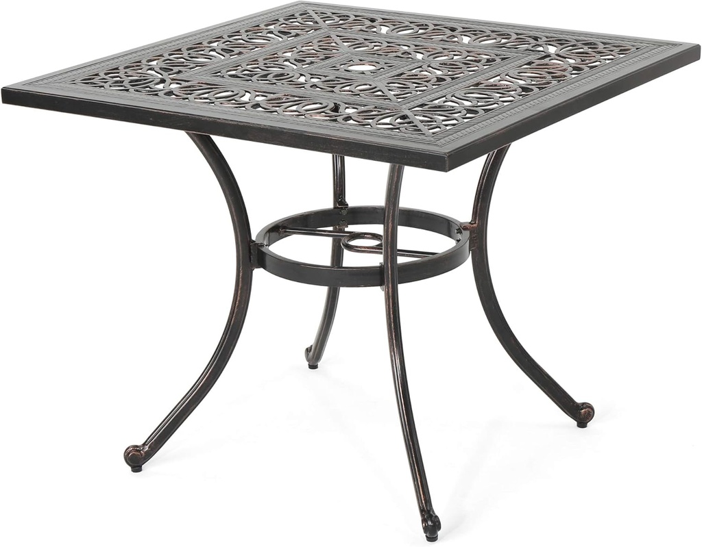 Christopher Knight Home Jamie Outdoor Square Cast Aluminum Dining Table, Shiny Copper