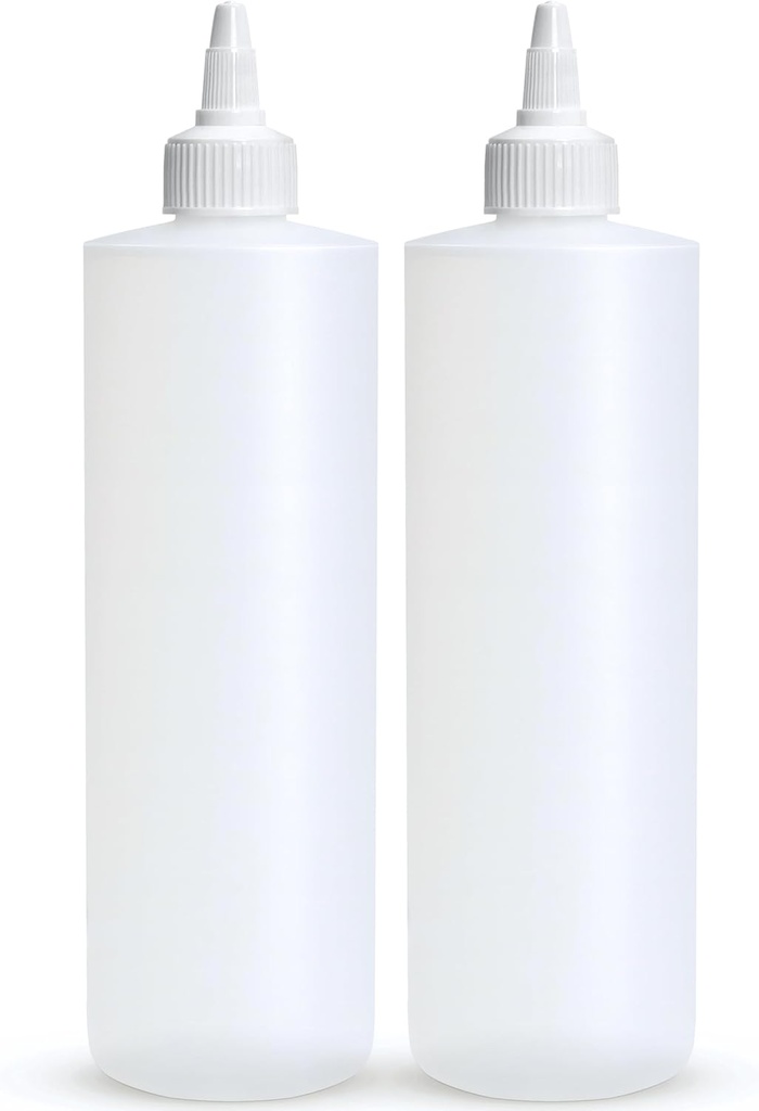 BRIGHTFROM Condiment Squeeze Bottles, 16 OZ Empty Squirt Bottle with Twist Top Cap, Leak Proof - Great for Ketchup, Mustard, Syrup, Sauces, Dressing, Oil, Arts and Crafts, BPA FREE Plastic - 2 PACK