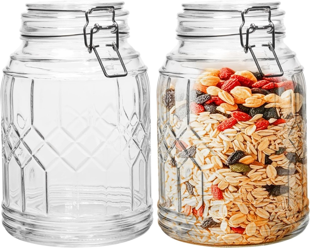 64 oz Large Mason Jars Wide Mouth,2 Pack Half Gallon Glass Pickling Jars with Airtight Lids,Air Tight Glass Food Storage Jars for Storing Coffee,Cookies
