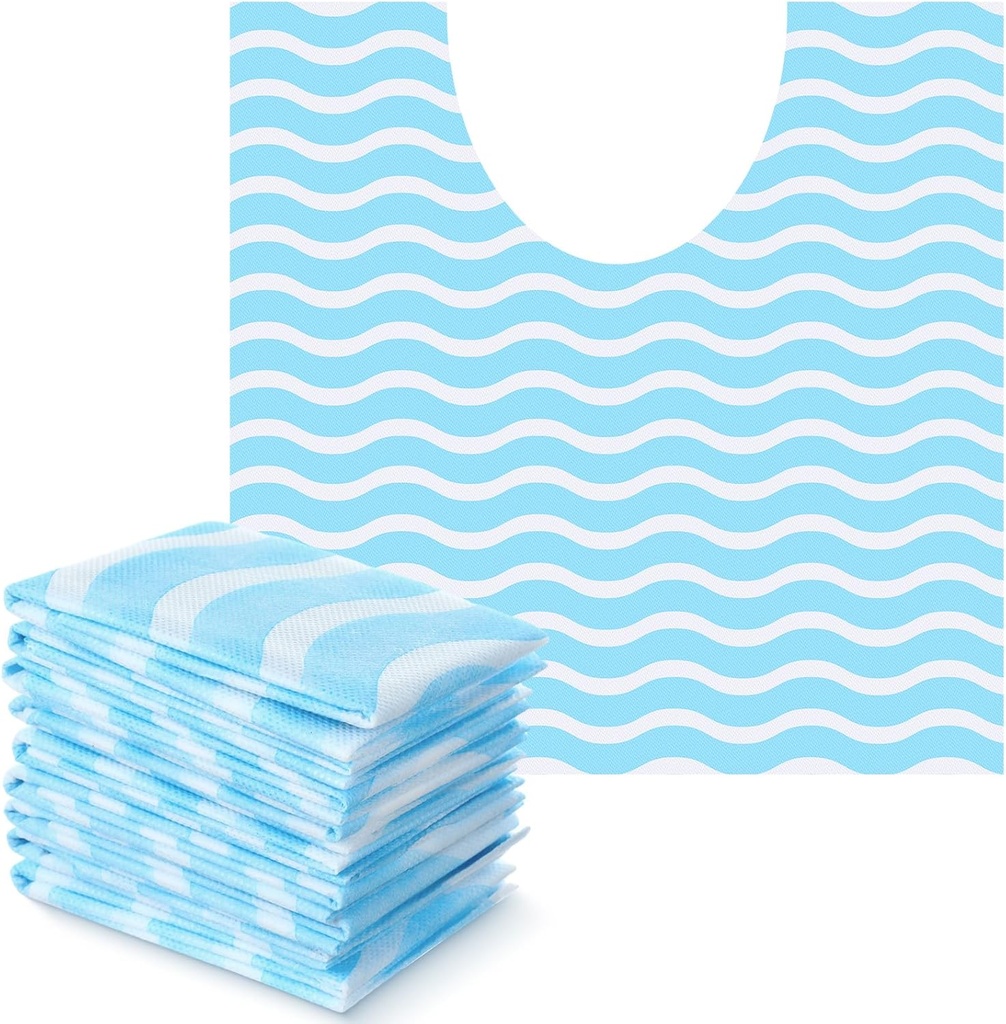Layhit 50 Pcs Disposable Toilet Commode Mat 20 x 20" Deodorizing Toilet Mat Waterproof U Shaped Blue Pad for Older Potty Training Pee Incontinence Bathroom Floor Non Slip(Wave)
