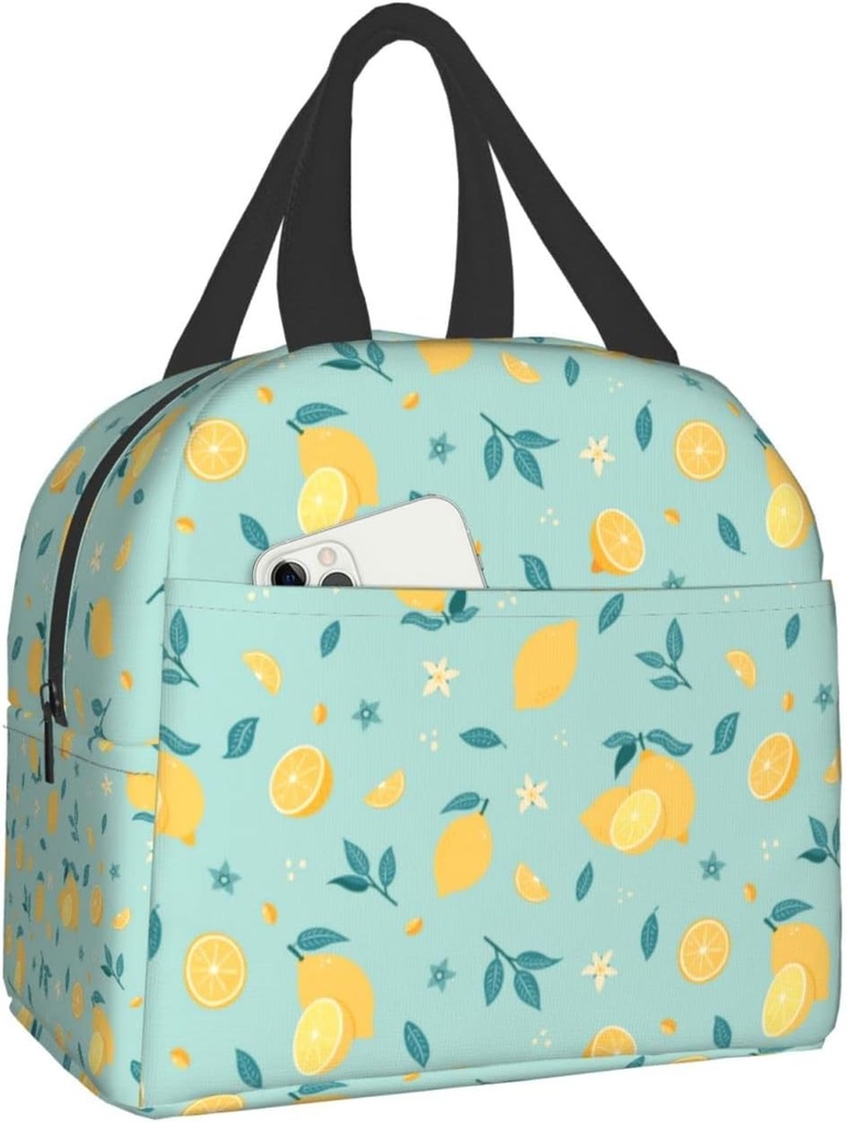 Cute Lemon Lunch Box Bento Box Insulated Lunch Boxes Reusable Waterproof Lunch Bag With Front Pocket For Travel Office Picnic