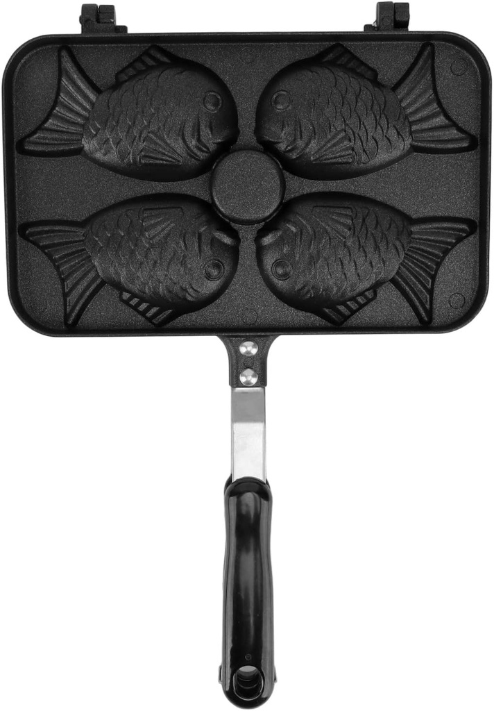 Taiyaki Waffle Maker, Non Stick Waffle Cake Maker with Long Handle, Mini Fish Shaped Cake Pan, 4 Grids Taiyaki Fish Shaped Cake Pan for Home DIY Cooking Party Dessert