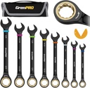 Ratchet Wrenches Set, Ratcheting Wrench Set, 9PC Sae 5/16 to 3/4 72Th Long Box Open End Ratchet Wrench Organizer With Color Ring With Roll Up Pouch With Gauge, Big Combination Wrench Tool Sets