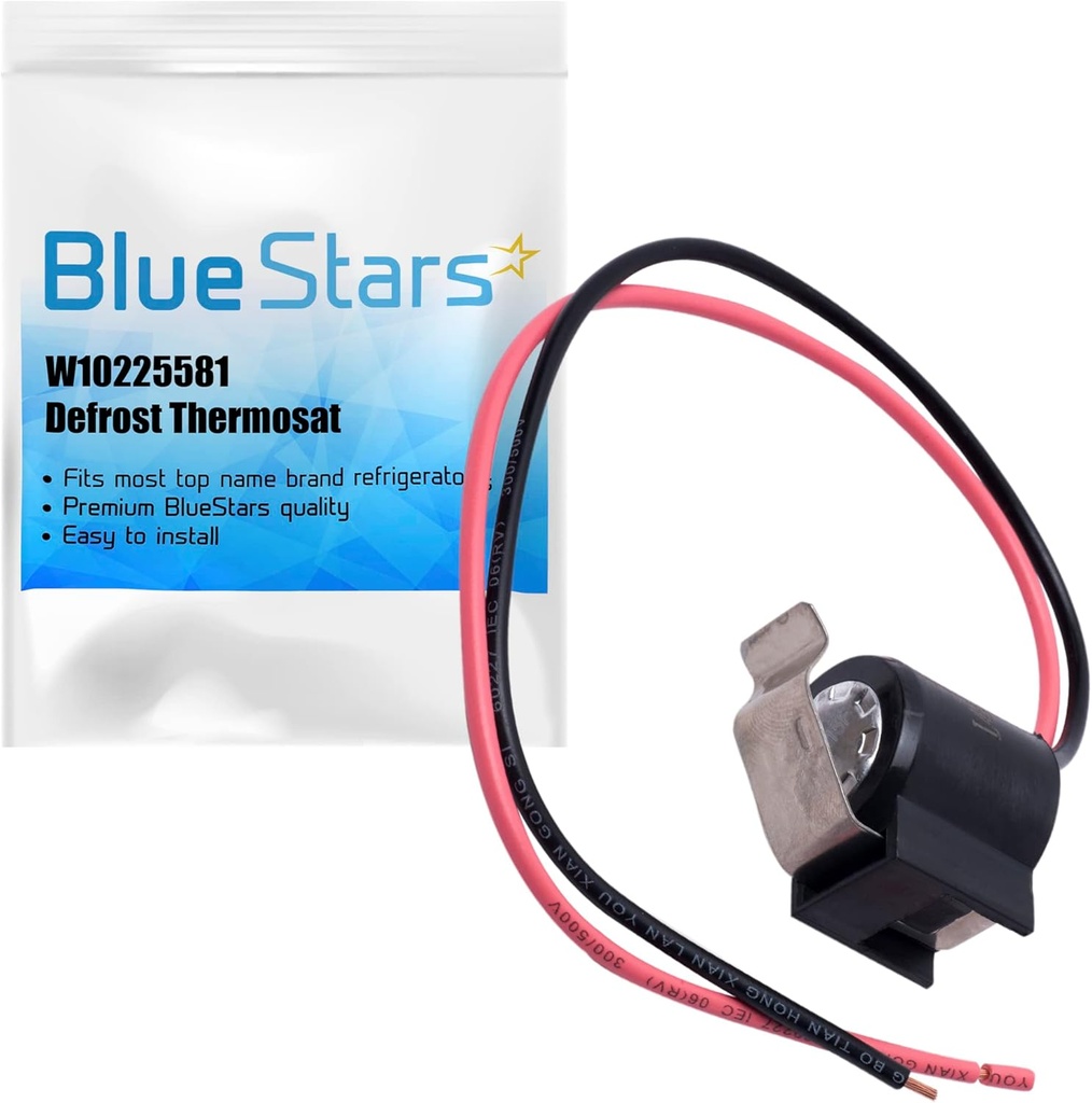 BlueStars W10225581 Refrigerator Bimetal Defrost Thermostat Replacement - Compatible with Whirlpool Kenmore - Replaces WPW10225581 PS11750673 AP6017375 2188824 2321799 W10260437