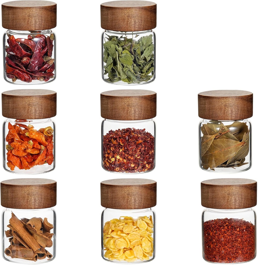 Glass Spice Jars Seasoning Containers Small Glass Jars with Lids Airtight Food Storage Canister for Kitchen Pantry Sugar Tea Coffee Bean Nuts Cookies Herbs Salt (4oz(118ml)*8 pack)