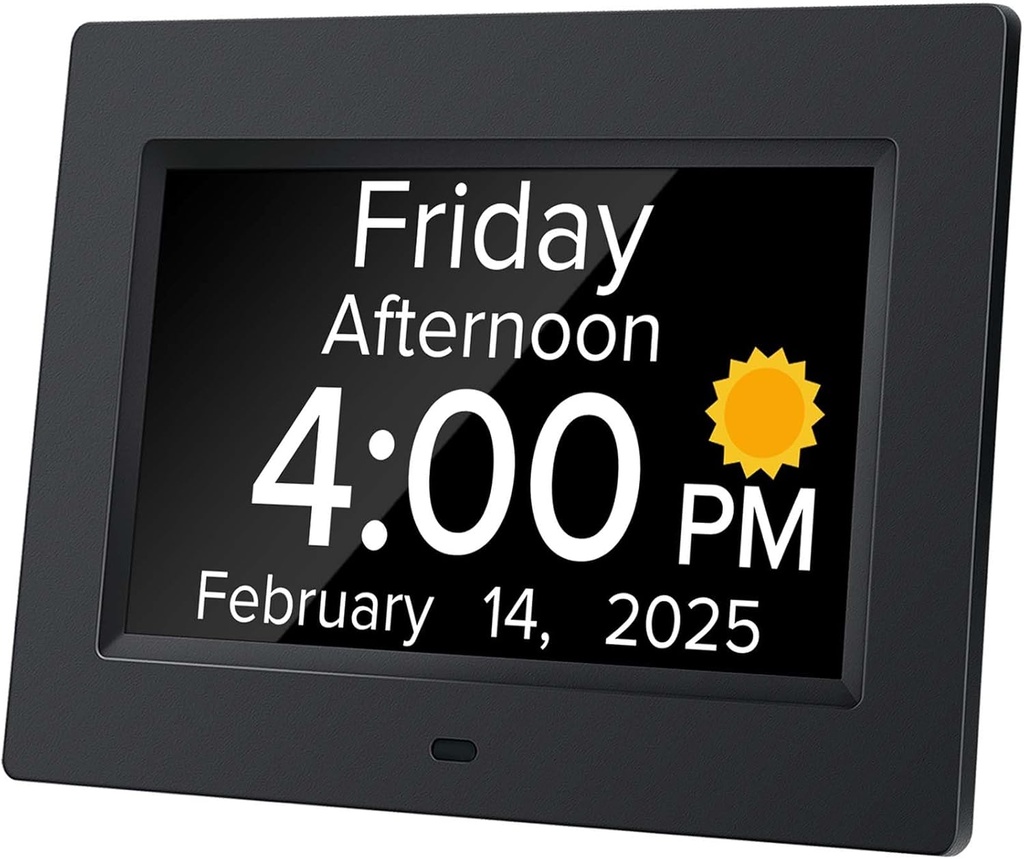 Digital Alarm Clock with Date and Day of Week for Dementia Seniors, Voice Announcement Time, Multiple Alarm Sets, Auto DST, Designed Specifically for Elderly - Black