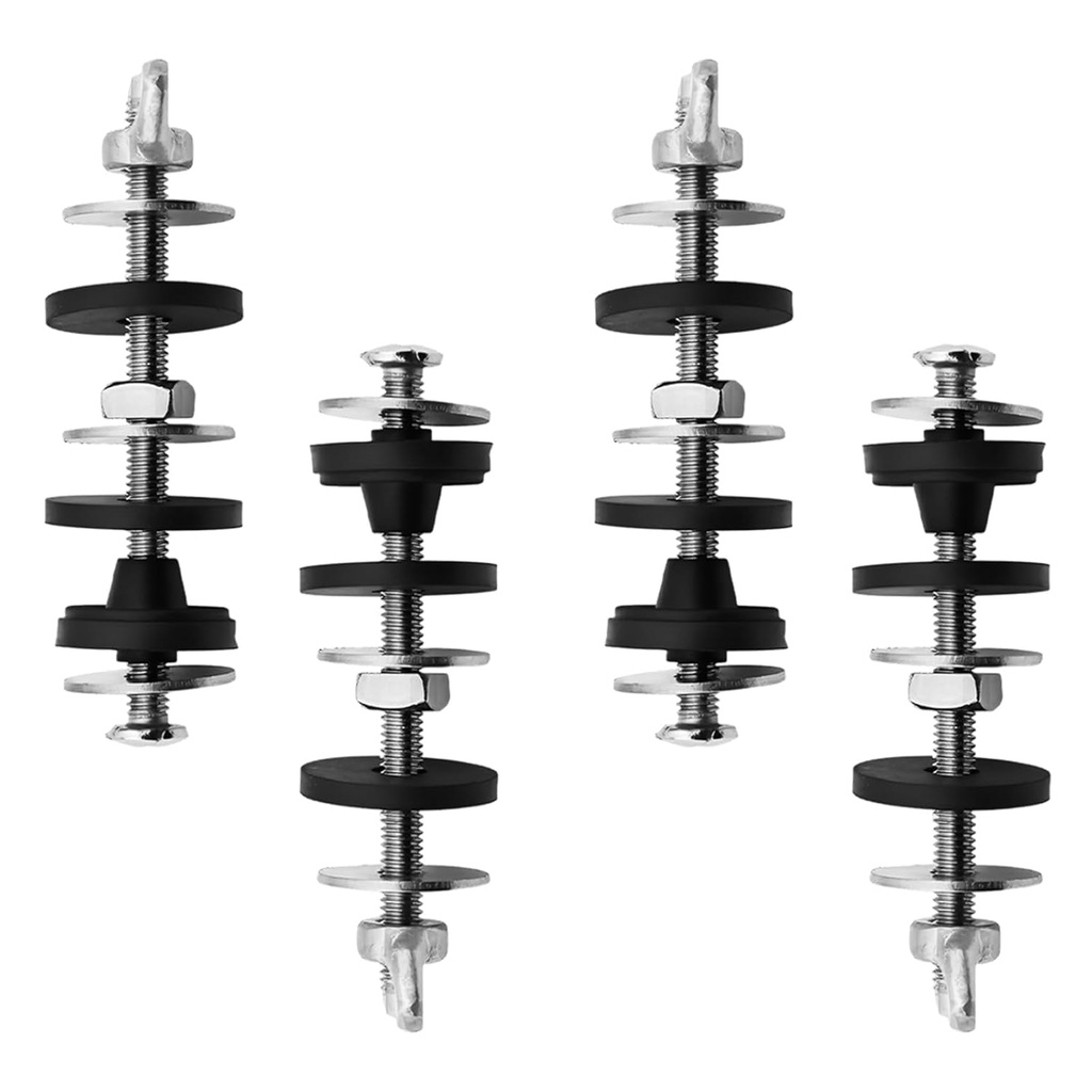 4PCS Toilet Seat Bolts Kit, Stainless Steel Universal Toilet Tank Screws with Rubber Washers, Extra Long Nuts, Heavy Duty Replacement Kit for Secure Fastening