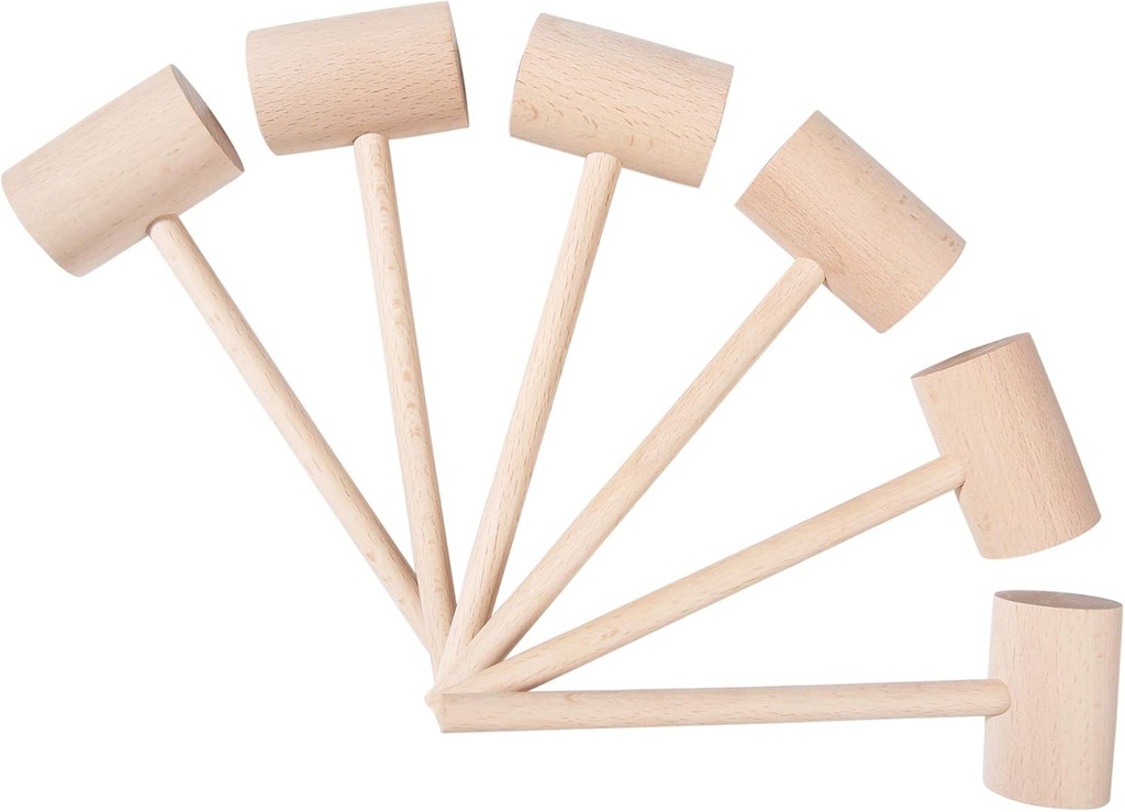 6Pcs Wooden Hammers, Natural Hardwood Crab Lobster Seafood Mallets