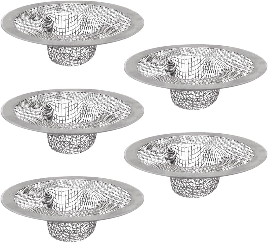 5 Pcs Stainless Steel Drain Covers - Kitchen Sink Strainer Filter Mesh Drain Hair Catcher - Bathroom Sink Drain Screen - Kitchen Wash Basin Strainer - Kitchen Sink Food Catcher Basket