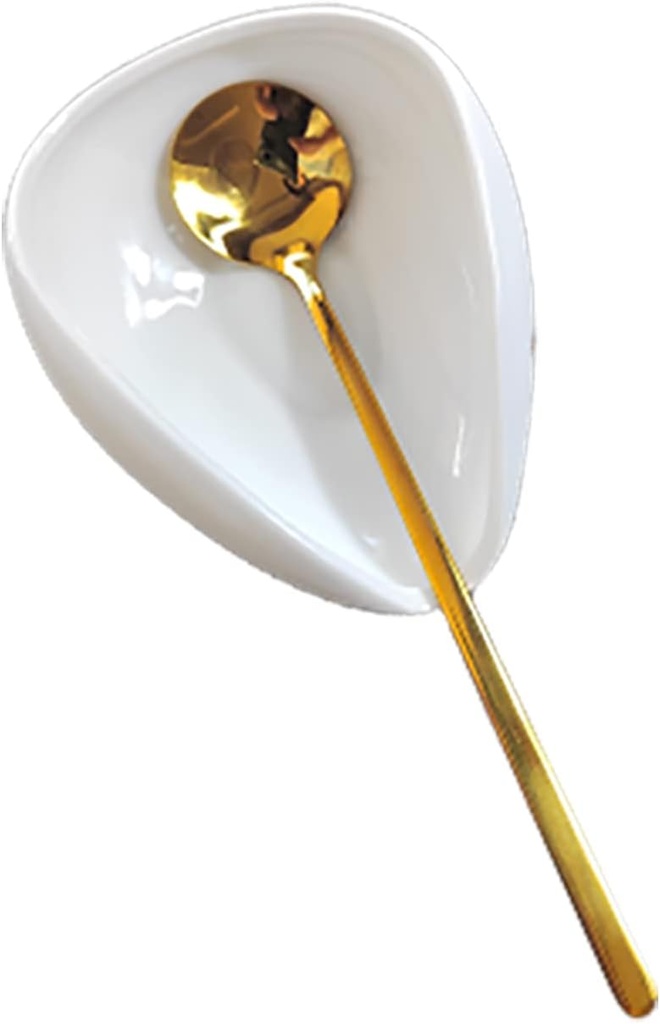 Coffee Spoon Rest, Mini Coffee Spoon Holder, Small Ceramic Spoon Rest for Coffee Stirrers, Teaspoon, Bar Spoon, Coffee Bar Accessories, Coffee Station (Ture white+Gold Spoon)