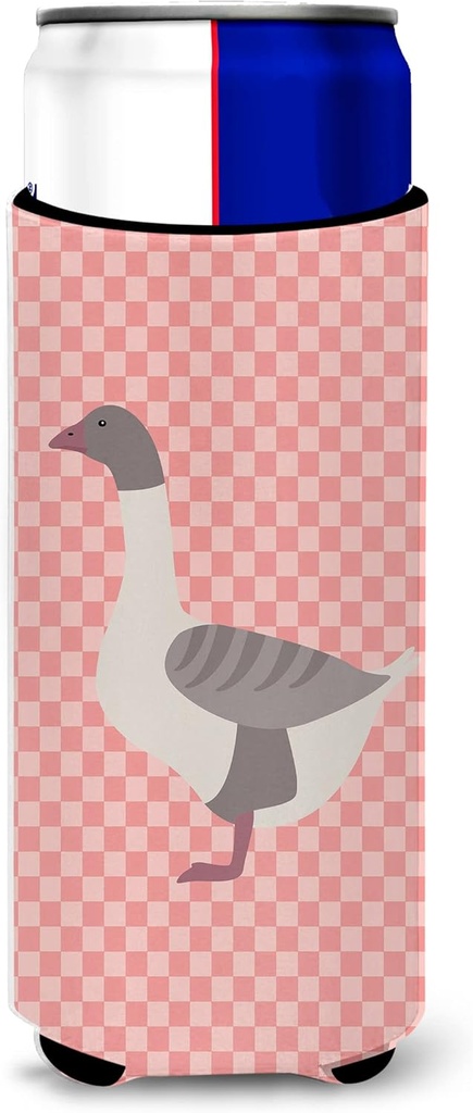 Caroline's Treasures Buff Grey Back Goose Pink Check Decorative Hugger, Slim Can, Multicolor