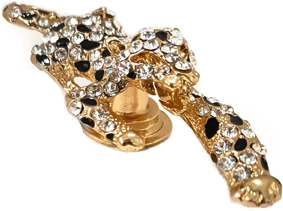 Tiger Cabinet Knob 6 Pcs Leopard Tortoise Rhinestone Single Hole Handle for Cabinet Drawer Bookcase Bedside Cabinet Wardrobe Closet Cupboard Furniture Door Pull Hardware Decoration (Leopard)