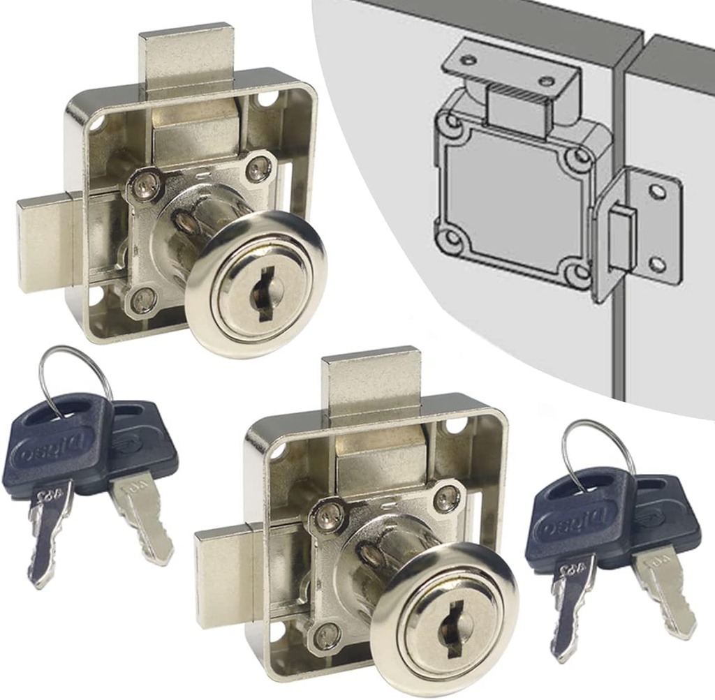 Cabinet Double Door Lock Cabinet Drawer Lock Safety Lock [Keyed Alike] Double Latch Door Lock [Mounted on Right Side Door]. for (3/5"-/15mm -7/8"-/22mm) Door Panels (2 Pack)