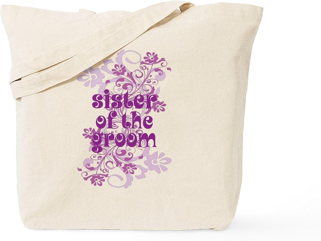 CafePress Sister Of The Groom Swirl Tote Bag Reusable Natural Beige Canvas Shopping Bag