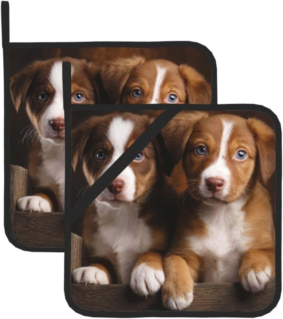 Pot Holders Set of 2 Kitchen Heat Resistant Potholders Puppies Dogs Pets Animals Pot Holders Cotton Lining Oven Hot Pads for Cooking Baking BBQ Microwave Kitchen Accessories