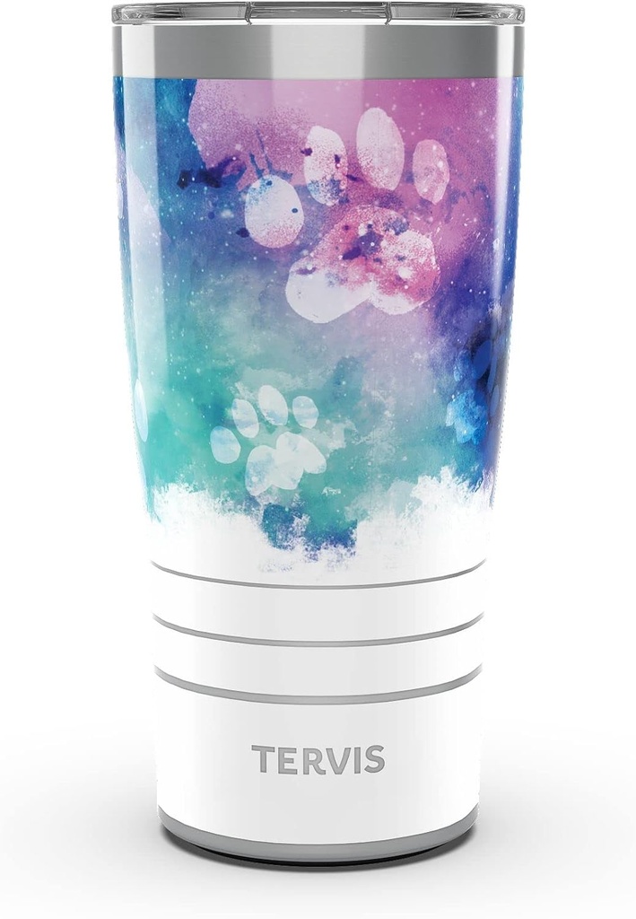 Tervis Traveler Paw Prints Triple Insulated Tumbler Travel Cup Keeps Drinks Cold & Hot, 20oz, Stainless Steel