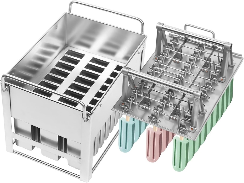 Stainless Steel Popsicle Molds, 30Pcs Ice Pop Holders Popsicle Maker, Commercial Ice Cream Containers with Sticks & Lid, Single Cup Capacity 115g, Flat Head