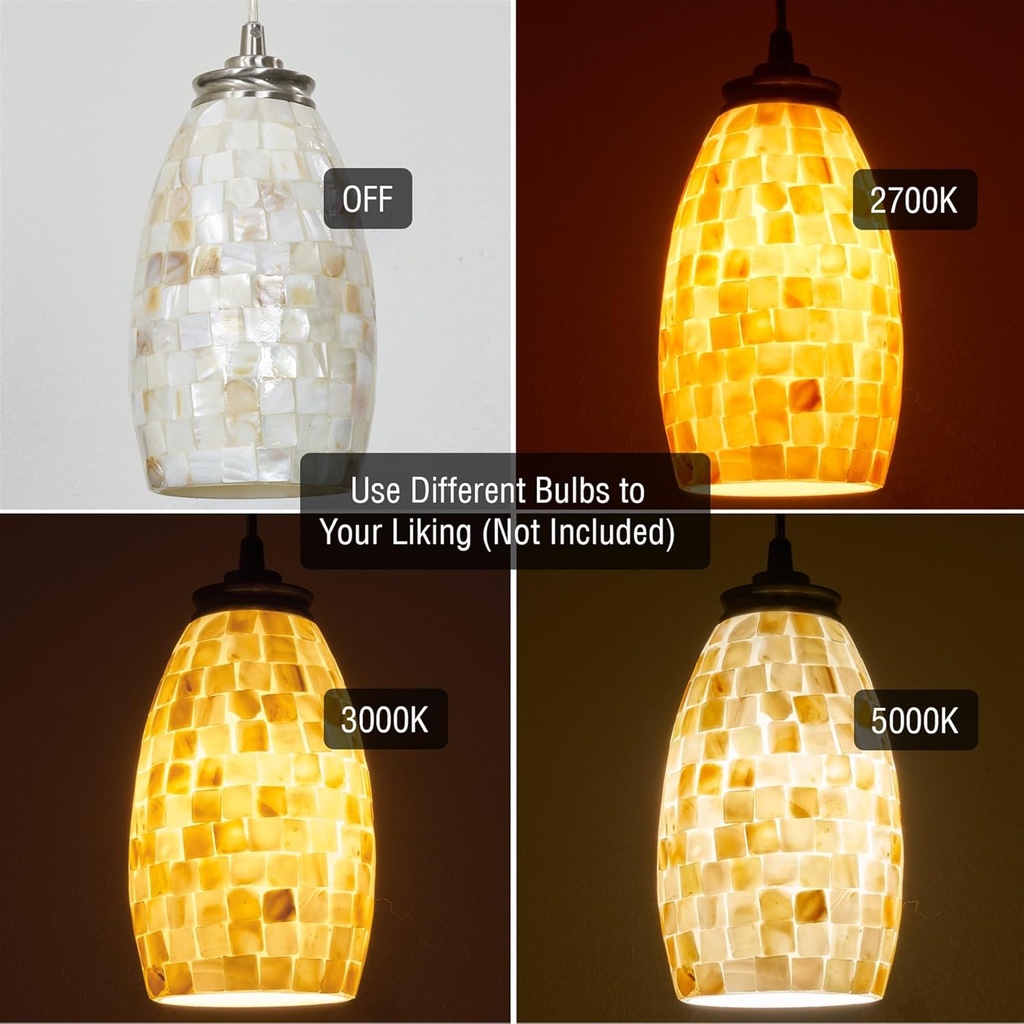 Kira Home Coast 7" Hand-Crafted Mosaic Sea Shell Glass Shades, Replacement Glass, 1-5/8" Fitter Opening for Threaded Medium Base Socket, 7.5" x 4.5", 2-Pack