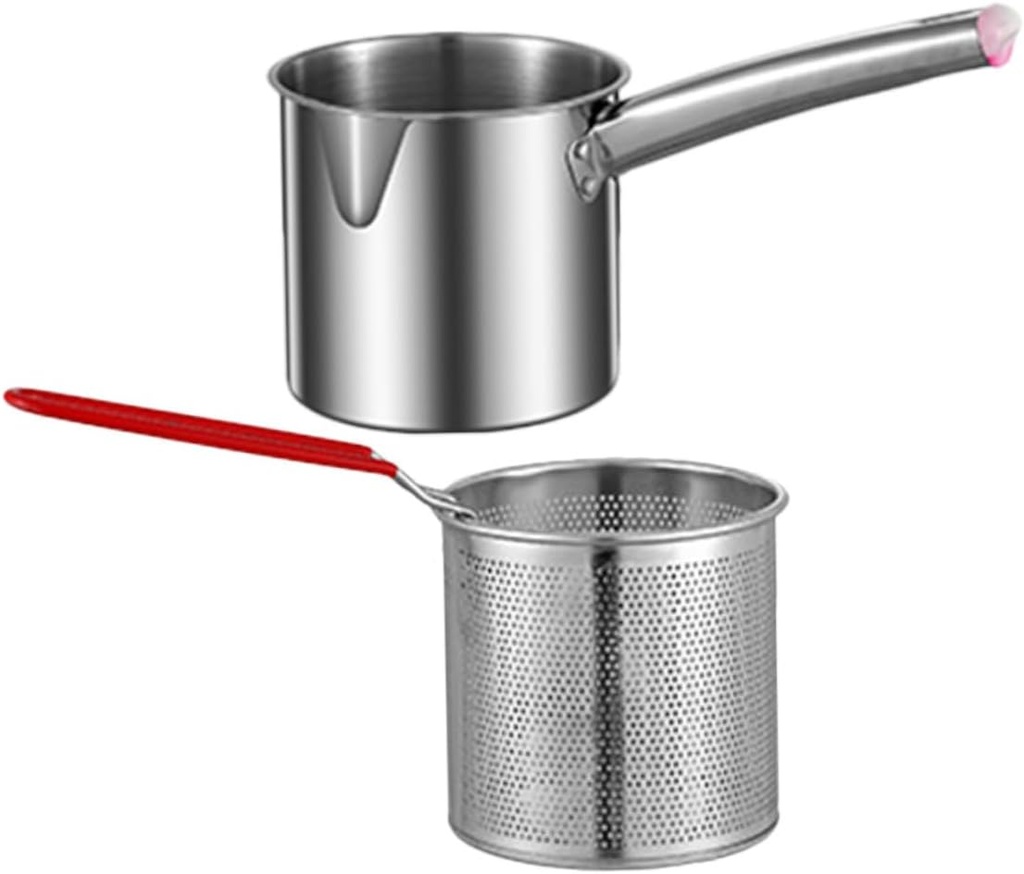 Alipis Stainless Steel Frying Pot with Nonstick Fry Basket Multi Functional Kitchen Fryer High Heat Resistant Ergonomic Handle Oil Strainer for Home and Commercial Use