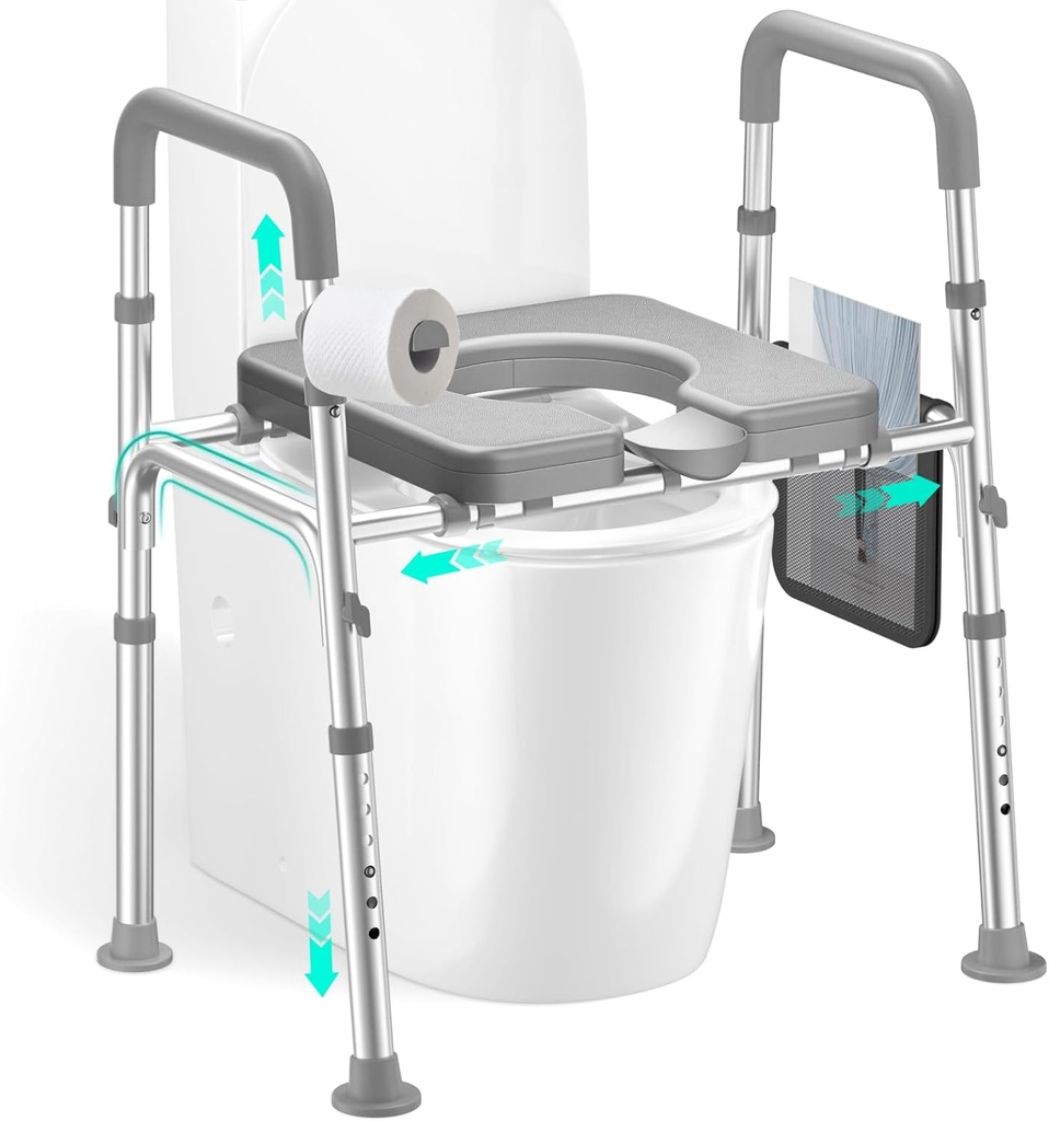 HOMEAL Raised Toilet Seat Riser with Handles for Seniors, 450LBS Heavy-Duty 3in1 Commode Chair for Disabled & Patients with Reinforced Frame & Protective Deflector, Built for Safety & Clean