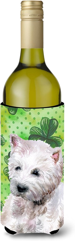 Caroline's Treasures BB9875LITERK Westie St Patrick's Wine Bottle Hugger, Green Bottle Cooler Sleeve Hugger Machine Washable Collapsible Insulator Beverage Insulated Holder