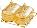 Dried Fruit Snack Serving Plate Divided Serving Platter Cookie Jar Appetizer Serving Tray for Kitchen Hotel Countertop Party, 2 Grid Orange